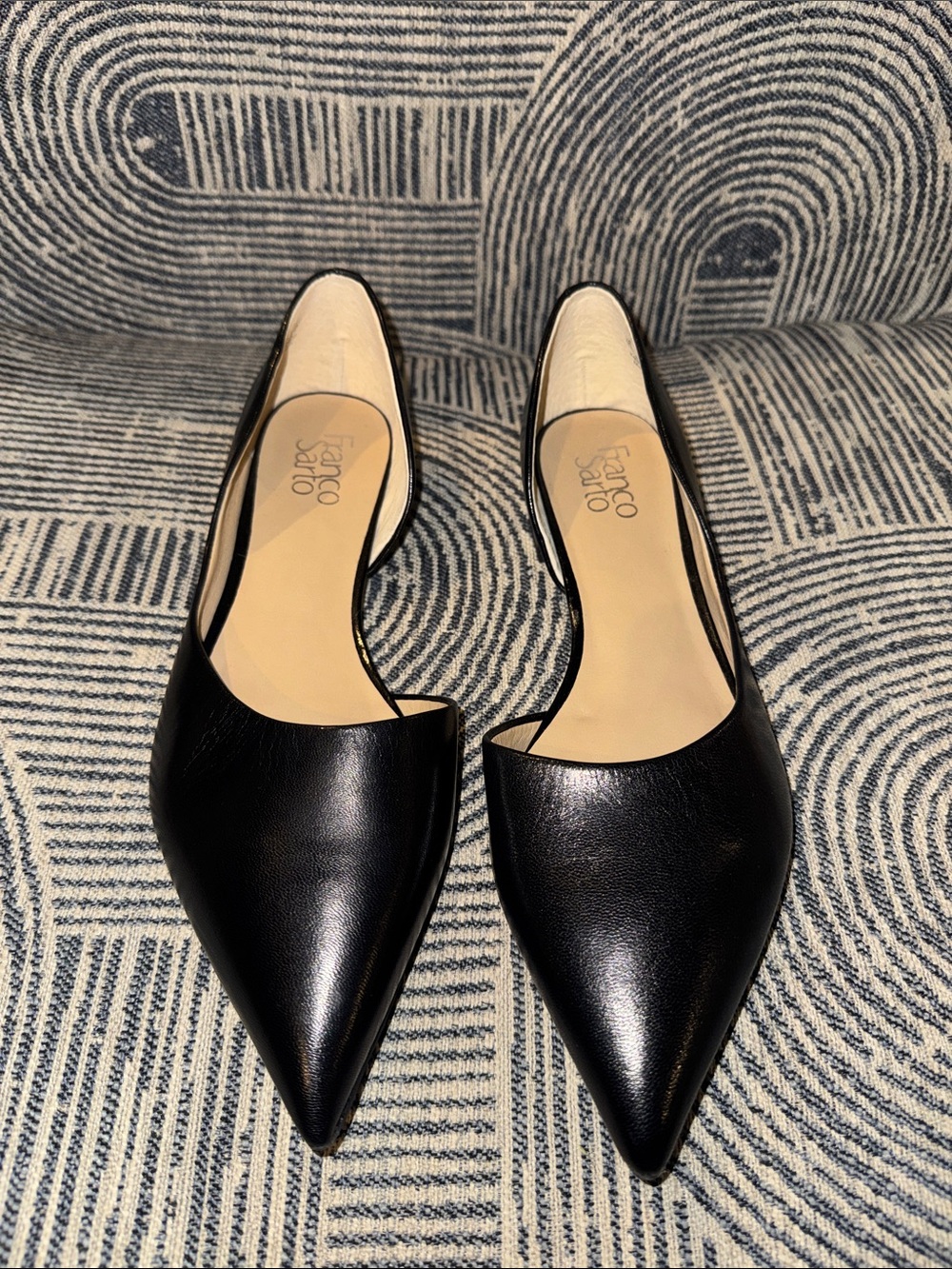 Franco Sarto Black Pointed D'Orsay Leather Flats Business Casual Sz 10M Academia